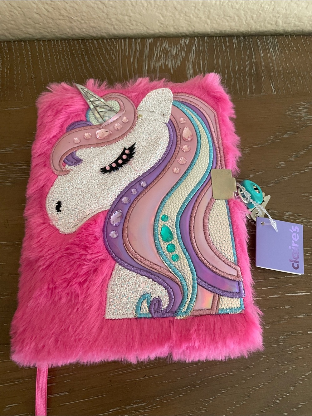 Claire's Hot Pink Unicorn Plush Journal with Multicolor Mane
